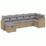 vidaXL Salon de jardin avec coussins 7Pièces mélange beige résine tressée