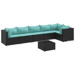 vidaXL Salon de jardin 7 Pièces avec coussins Noir Résine tressée