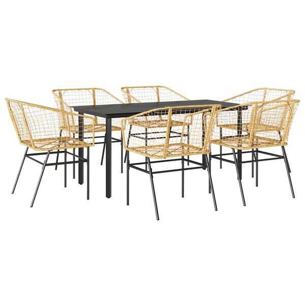 vidaXL Ensemble à manger jardin 7Pièces marron rpoly otin verre