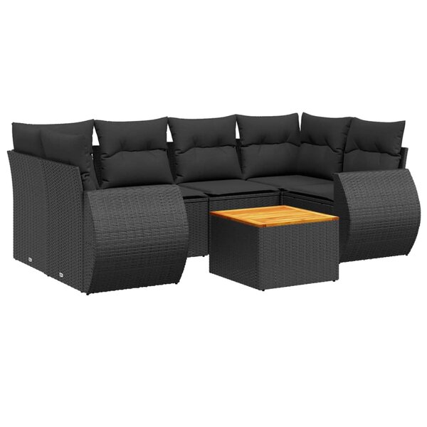 vidaXL Salon de jardin 7 Pièces avec coussins noir résine tressée