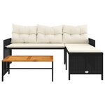 vidaXL Canapé de jardin avec table et coussins en forme de L noir