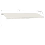 vidaXL Auvent manuel rétractable avec LED 600x300 cm Crème