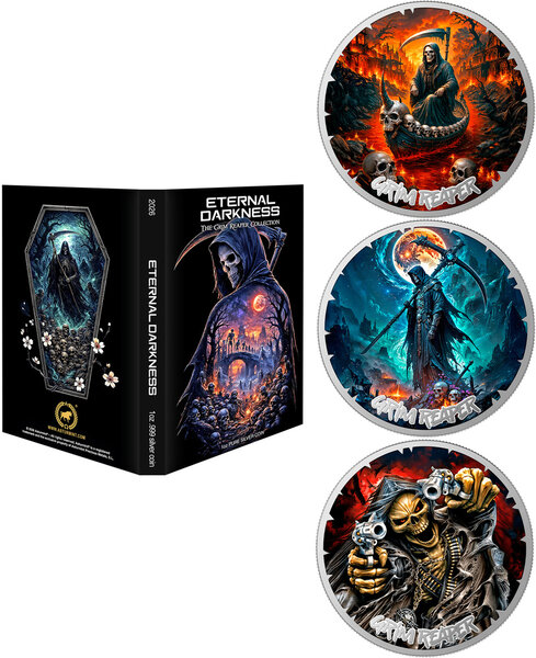 Monnaie ETERNAL DARKNESS Grim Reaper Set 3 x 1 Oz Argent 10$ Liberia 2026