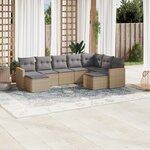 vidaXL Salon de jardin avec coussins 9 Pièces beige résine tressée