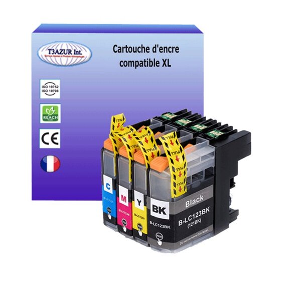T3AZUR Lot de 4 Cartouches compatibles avec Brother LC123XL pour Brother MFC-J6720DW  MFC-J6920DW  MFC-J870DW