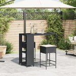 vidaXL Ensemble de bar de jardin 3 Pièces avec coussins noir poly rotin