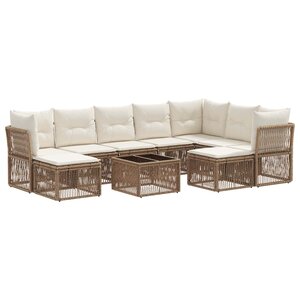 vidaXL Ensemble de canapé de jardin 10 Pièces Beige polyrotin