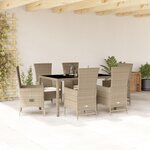vidaXL Ensemble à manger de jardin et coussins 7 Pièces beige poly rotin