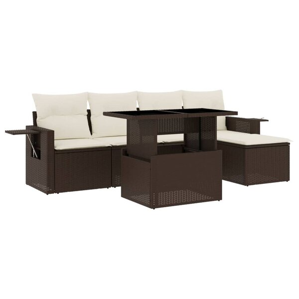 vidaXL Salon de jardin avec coussins 6 Pièces marron résine tressée