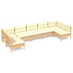 Salon de jardin meuble d'extérieur ensemble de mobilier 7 pièces avec coussins crème bois de pin massif 02_0017173