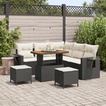 Set de Canapés de Jardin 8 Pièces avec Coussins Noir Rotin Poly Acacia