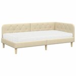 vidaXL Cadre de lit d'angle avec matelas Crème 100 x 200 cm tissu