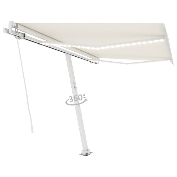vidaXL Auvent manuel rétractable avec LED 300x250 cm Crème