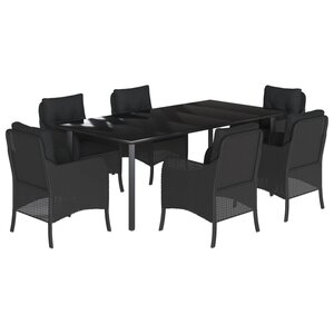 vidaXL Ensemble à manger de jardin coussins 7Pièces Noir Résine tressée