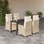 vidaXL Ensemble à manger de jardin avec coussins 5Pièces Beige poly rotin