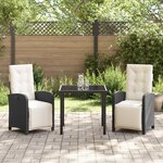 vidaXL Ensemble de salle à manger de jardin 3 pièces avec coussins noir en poly rattan
