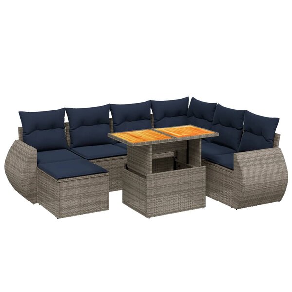 vidaXL Salon de jardin 8 Pièces avec coussins gris résine tressée