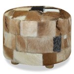 vidaXL Pouf Cuir véritable Rond 50 x 50 x 45 cm