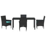vidaXL Ensemble table et chaises avec coussin 5 Pièces Noir Rotin PE