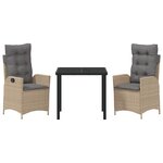 vidaXL Ensemble de salle à manger de jardin 3 pièces avec coussins beige poly rotin