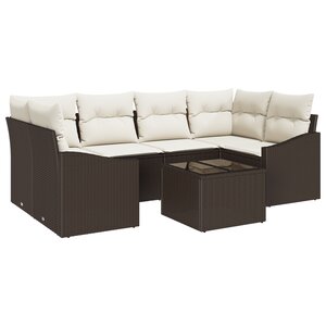 vidaXL Ensemble de salle à manger de jardin 7 pièces avec coussins marron poly rattan