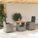 vidaXL Ensemble à manger de jardin 3 Pièces coussins gris résine tressée