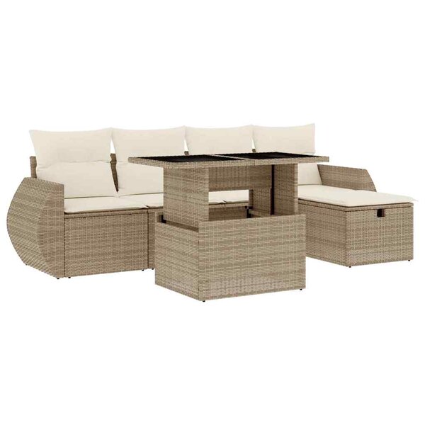 vidaXL Salon de jardin avec coussins 6 Pièces beige résine tressée