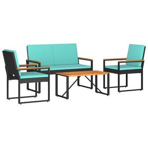 vidaXL Ensemble de meubles d'extérieur 4 pc Noir et turquoise