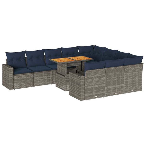 vidaXL Salon de jardin 11 Pièces avec coussins gris résine tressée