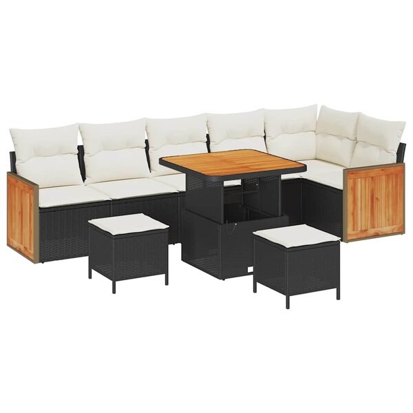 vidaXL Ensemble de canapé de jardin avec coussin 9 Pièces Noir et crème