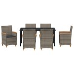 vidaXL Set de salle à manger de jardin 7 pièces avec coussins gris en rotin synthétique