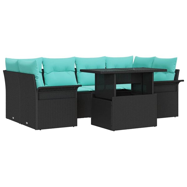 vidaXL Ensemble de canapé de jardin 7 Pièces Noir Poly Rattan