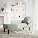 vidaXL Fauteuil long et coussin et accoudoir droit gris clair velours