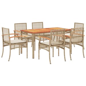 vidaXL Ensemble à manger de jardin et coussins 7 Pièces beige poly rotin