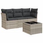 vidaXL Salon de jardin 4 Pièces avec coussins gris clair résine tressée