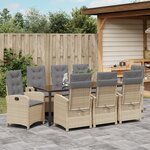 vidaXL Ensemble de Salle à Manger de Jardin 9 Pièces avec Coussins Beige Rotin Poly