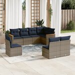 vidaXL Salon de jardin 8 Pièces avec coussins gris résine tressée