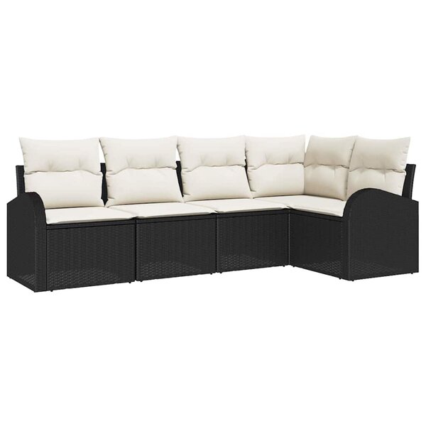 vidaXL Ensemble de canapé de jardin 5 Pièces Noir et blanc Poly rotin