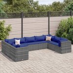 vidaXL Salon de jardin 9 Pièces avec coussins Gris Résine tressée
