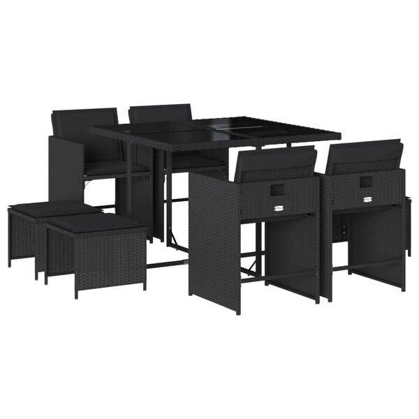 vidaXL Ensemble à manger de jardin 9Pièces coussins noir résine tressée