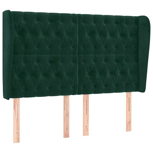 vidaXL Tête de lit avec oreilles Vert foncé 163x23x118/128 cm Velours