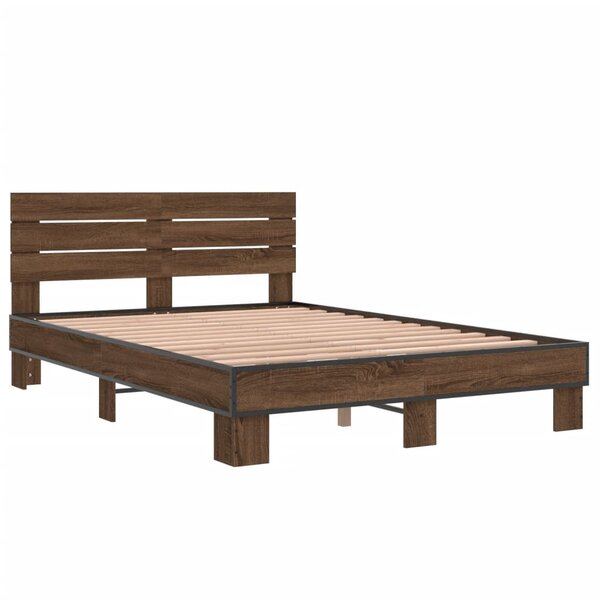 vidaXL Cadre de lit chêne marron 120x200 cm bois d'ingénierie et métal