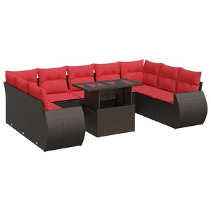 vidaXL Salon de jardin 10 Pièces et coussins marron résine tressée acacia