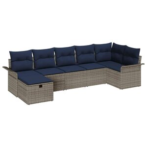 vidaXL Ensemble de canapé de jardin 7 Pièces Gris et marine polyrotin