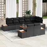 vidaXL Ensemble de canapé de jardin 9 pièces avec coussins  rotin synthétique noir  acacia