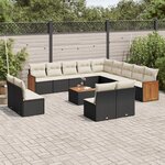 vidaXL Salon de jardin avec coussins 14 Pièces noir résine tressée