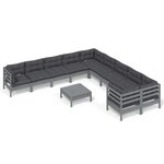 vidaXL Salon de jardin 11 Pièces avec coussins gris bois de pin