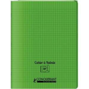 Cahier 48 pages seyès 90 g avec couverture polypropylène vert 3 rabats  format 24 x 32 cm CONQUERANT