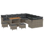 Ensemble de sofa de jardin 14 pièces avec coussins Gris Poly Rattan Acacia