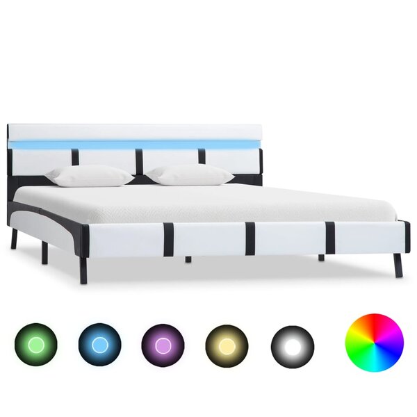 vidaXL Cadre de lit avec LED Blanc Similicuir 160 x 200 cm